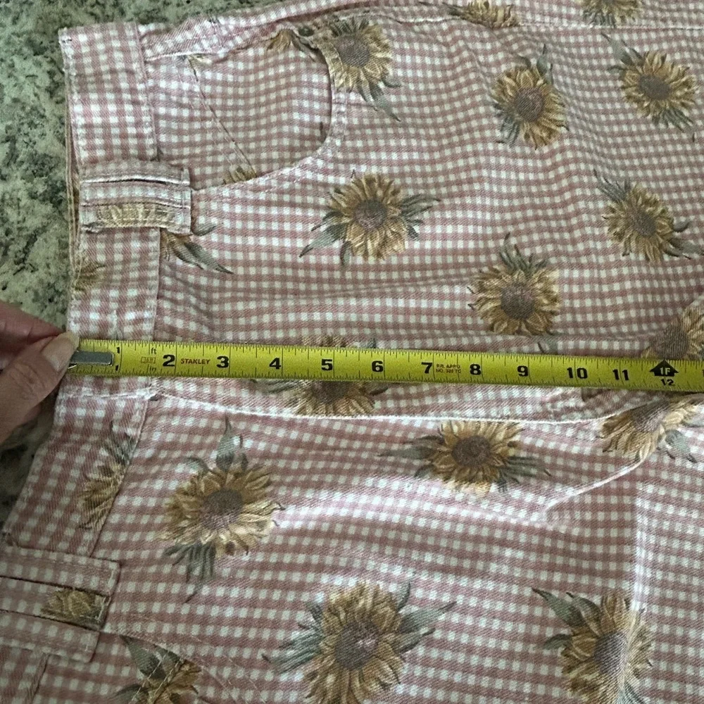 Cactus Jeans Pink White Gingham Check Sunflowers Denim Shorts Size 16 Vintage - Picture 9 of 10